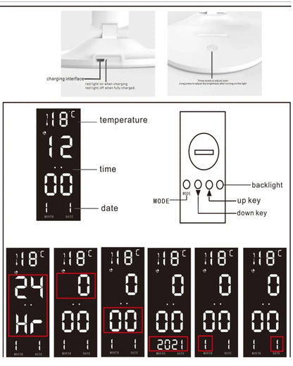 TheHearth&Haven™ Rechargeable LED Clock Dimmable